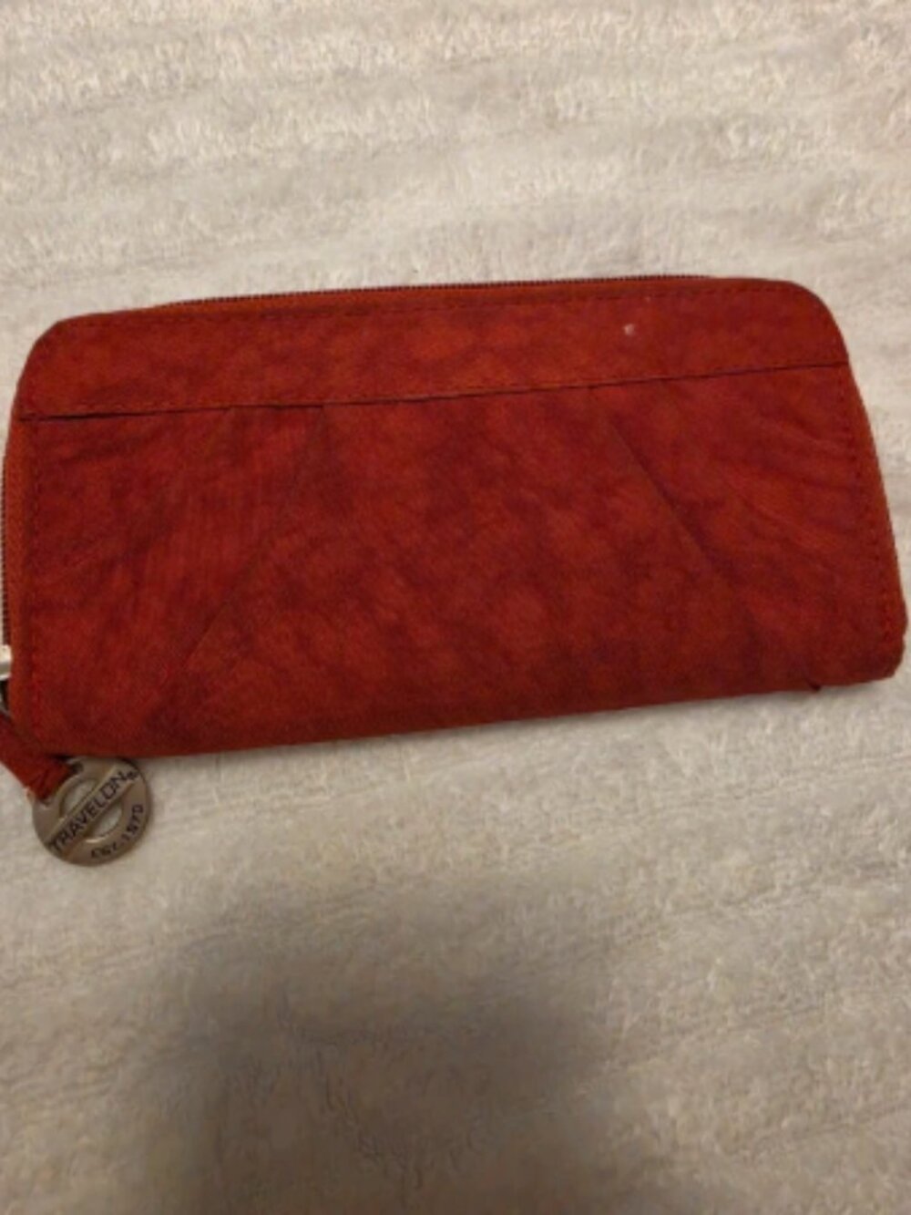 Rust Orange Zip-Around Wallet with Floral Lining